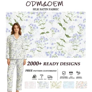 NO MOQ Quick-Dry Lightweight Digital Print Flower Satin Fabric Shiny Silk-like Garment for Girls Sleepwear Pajamas