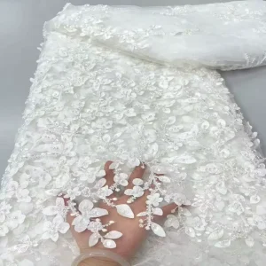Nail Bead Laser Flower Leaf Lace Bead Tube Embroidered Fabric Single-sided Flower Shaped Stage Wear Formal Dress Fabric