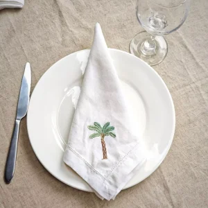 Napkins Palm Tree Embroidery Breathable Artistic Design Cloth Accessories for Home Restaurant