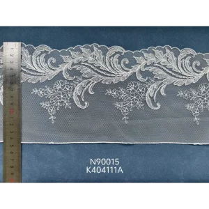 Narrow Stripe Embroidered 100% Polyester Knitted Fabric 14.5CM for Sewing Gowns Fashion Apparel Home Textiles