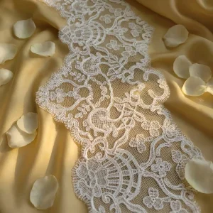 Narrow Stripe Embroidered 100% Polyester Knitted Fabric 16CM for Sewing Gowns Fashion Apparel and Home Textiles