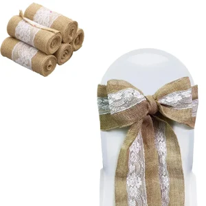 Natural Burlap Chair Sash Burlap Wedding Bow Lace for Wedding