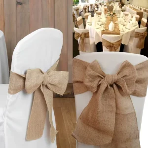 Natural Burlap Chair Sash Jute Bow Sashes for Wedding and Events Wedding Party Birthday Anniversary Banquet Reception