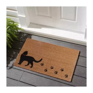 Natural Coconut Fiber Door Mat with Cats Design