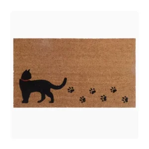 Natural Coconut Fiber Door Mat with Cats Design