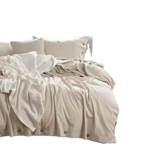Natural Color 100% French Flax Linen Bedding Set Stone Washed for Home Use Quilted Bedcover Set
