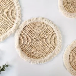 Natural Corn Husk Woven Placemats With Fringes Wedding Place Mats Home Kitchen Individual Table Mat Dinner Charger Placemats