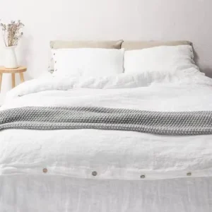 Natural French Linen Fabric Bedding Set Bed Sheets and Matching Duvet Covers for Private Bedroom Spaces
