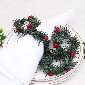 Natural Green Napkin Rings Plastic Woven Napkin Holder for Christmas Serviette Decoration Accessories