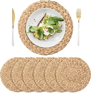 Natural Hand-Woven Water Hyacinth Placemats Round Braided Large Weave Place Mats Heat Resistant Non-Slip Table Mats