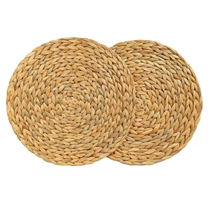 Natural Handmade Table Mat Water Hyacinth Woven Round Braided Placemat Heat Resistant Hot Insulation Anti-Skidding Pad