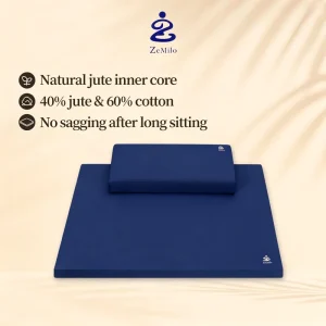 Natural Hemp Cotton Square Meditation Cushion Set Organic with 15 Degree Incline Slope for Daily Floor