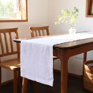 Natural Linen Hemstitch Table Runner Beige Farmhouse Table Runner for Dining Room Wedding
