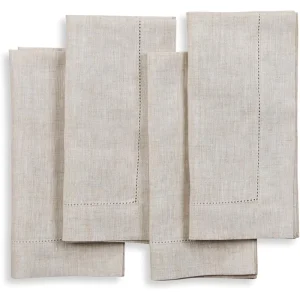 Natural Linen Napkins 100% Pure Linen Hemstitch Dinner Napkins 20 X 20 Inch for Spring Easter Classic Hemstitch
