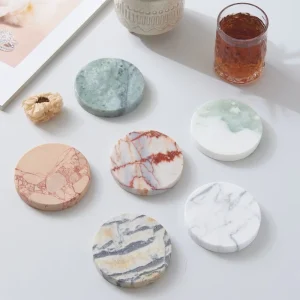 Natural Marble Nordic Style Coaster Set Round Square Hexagon Handmade Stone Cup Mats Heat Resistant Non Slip 10mm Thick