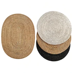 Natural Rattan Woven 300mm Diameter 8mm Thick Heat Resistant Reusable Eco Friendly Home Decorative Coasters Mats
