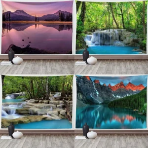 Natural Scenery Forests Mountain Landscape Series Live Broadcast Background Cloth 3D Digital Printing Rectangular Tapestries