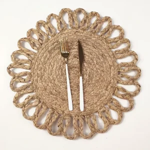 Natural Water Hyacinth Place Mat Charger Plate Wedding Round Flower Woven Placemats Coffee Cup Coasters Kitchen Table Placemats
