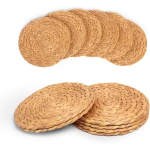 Natural Water Hyacinth Weave Placemat Round Braided Rattan Tablemats Plate Chargers for Dining Table Wedding Christmas