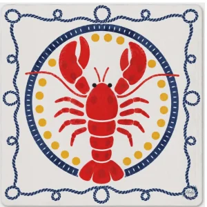 Nautical Red Lobster Rope Border Mahjong Mat Non Slip Noise Reduction Game Table Mat