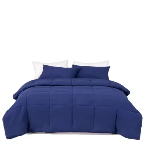 Navy Blue 3 Piece Modern All Season Comforter Set with Anti Pilling 500TC Fabric Soft Quilts and Plain Pattern for Home Use