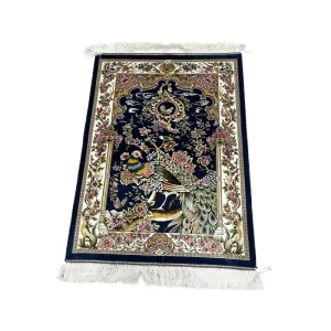 Navy Blue Base European Peacock Floral Modal Wall Tapestry 60*90cm with Mulberry Silk Tassels Luxury Home Ornament