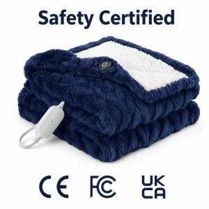 Navy Blue Flannel Sherpa 50×60 Inch Heated Blanket Digital Control 110v Factory