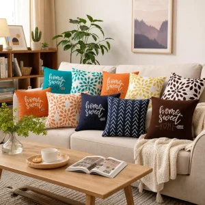 Navy Blue Home Sweet Home Throw Pillow Cover Soft Polyester Decorative Geometric Cushion Case Accent Shell for Couch