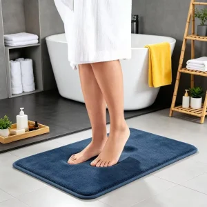 Navy Blue Memory Foam Bath Mat Classic Decor Absorbent Rug