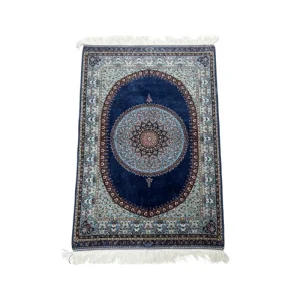 Navy Blue Persian Mandala Modal Rug With Silk Fringe 80*120cm Classic Persian Pattern Decor Rug