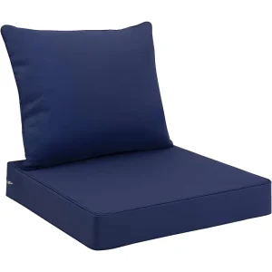 Navy Blue Waterproof Square Pattern Indoor Outdoor Single Rattan Courtyard Sofa Cushion Garden Use Lumbar Pillows Seat Cushions