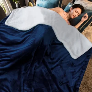 Navy Flannel Fleece Luxury Bed Blanket Double Twin Queen King Size Sherpa Throw Blanket for Winter Flannel Solid Bedding