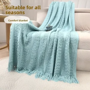 Neutral Acrylic Knitted Throw Blanket Cable Knit Blanket with Tassels for Sofa Bed Cozy Home Decoration Blanket