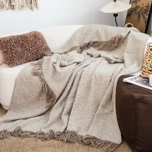 Neutral Beige Throw Blanket Minimalist Decorative Sofa & Bed Accent