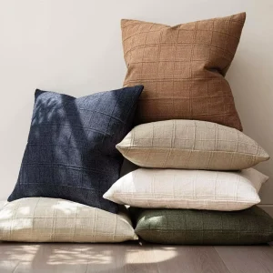 Neutral Farmhouse Cushion Cover Plaid Pillow Cover Flax Linen Throw Pillow Cover