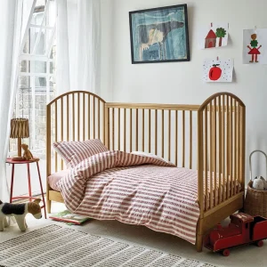Neutral Stone Washed 100% Linen 4 Piece Luxury Baby Fitted Crib Sheets Striped Soft Kid Bedding Set OEKO TEX Certified 200T