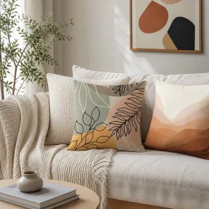 Neutral Terracotta Boho Throw Pillow Cover Soft Polyester Abstract Sun Leaf Pattern Cushion Case Pillow Shell for Sofa