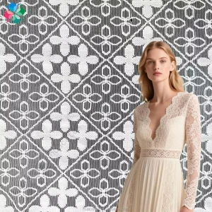 New 100% Polyester Lightweight Knitted Jacquard Lace Fabric with Embroidery for Women’s Dresses