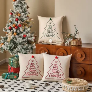 New 45cm Christmas Embroidery Throw Pillow Cover Decorative Square Cushion Case for Home Sofa Bed Decoration