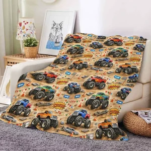 New Arriavel Winter Soft Warm Cute Cartoon Car Truck Tractor Print Fleece Flannel Throw Blanket Customized Blankets