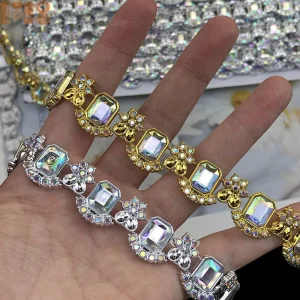 New Arrival 16mm Bulk Sew On Plastic Rhinestone Roll Crystal Rhinestone Trimming for Homecoming Garter Banding
