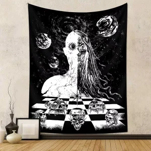 New Arrival 52×60 Inch Dark Skeleton Horror Aesthetic Gothic Black and White Tapestry for Bedroom Dorm