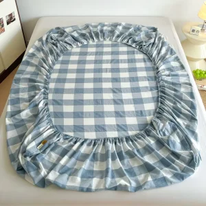 New Arrival A Grade 100% Yarn Dyed Washed Cotton Fitted Sheet Pre Shrinkage Resilient Bed Sheet