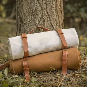 New Arrival Canvas White Brown Beach Picnic Blanket Custom Print Mat With Leather Strap
