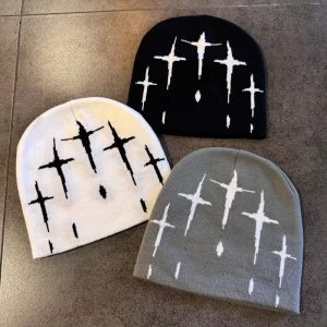 New Arrival Designer Hand Embroidery Acrylic Beanie Hats Warm Jacquard Winter Knitted Skull Cap Unisex Beanie Hat