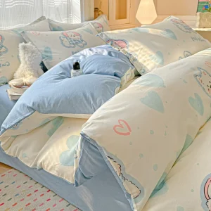 New Arrival Eco Friendly All Cotton Knitted Breathable Bleached Sateen Fabric Cartoon Bedding Set Boys Girls Home Textile