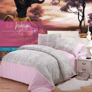 New Arrival European Style 600 Thread Count Cotton Printed 4PCS Gray Pink Cotton Bedding Set