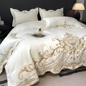 New Arrival European Style Solid Color Cotton Duvet Cover Set 4PCS Printed Eco Friendly 600s Thread Count Bedding Set