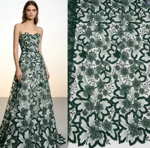 New Arrival Navy Blue 3D Flower Heavy Beaded Lace Fabric Sequins Embroidery Mesh for Bridal Prom Evening Gown