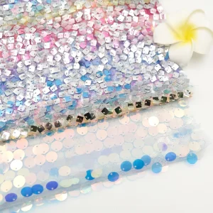 New Arrival Rainbow Holographic Sequin Embroidery Mesh Fabric for Birthday & Party Decoration